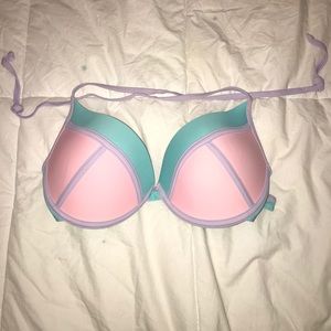 pink and blue push up bikini top